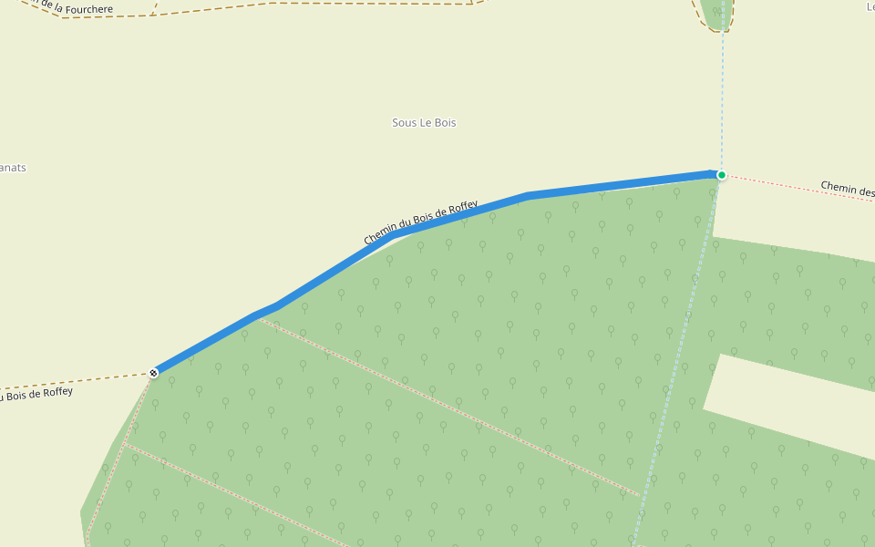 Chemin du Bois de Roffey walking route map in Bernouil