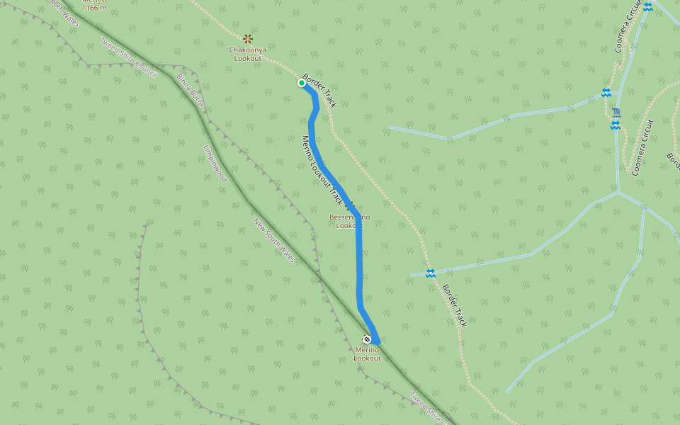 Merino Lookout Track walking route map in Binna Burra