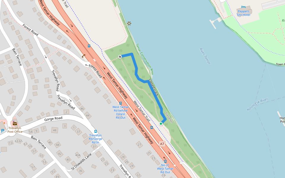 Closed track walking route map in Trevallyn