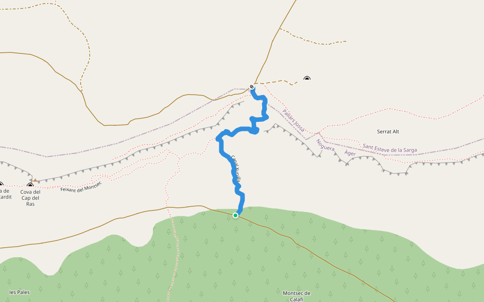 Canal Xurulla walking route map in Àger