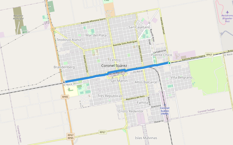 Pista de la Salud walking route map in Coronel Suarez