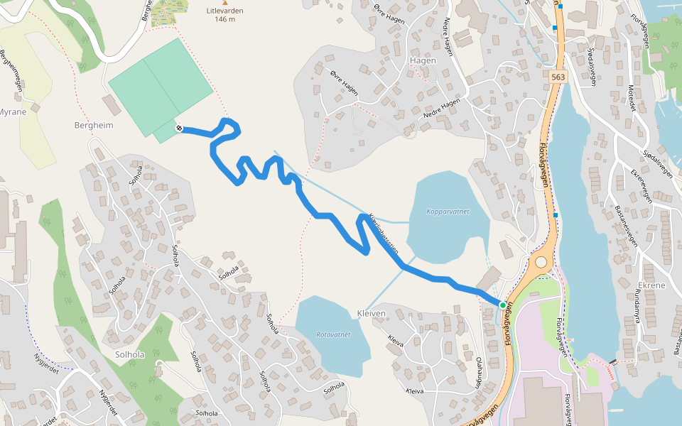 Kjærlighetsstien walking route map in Florvåg