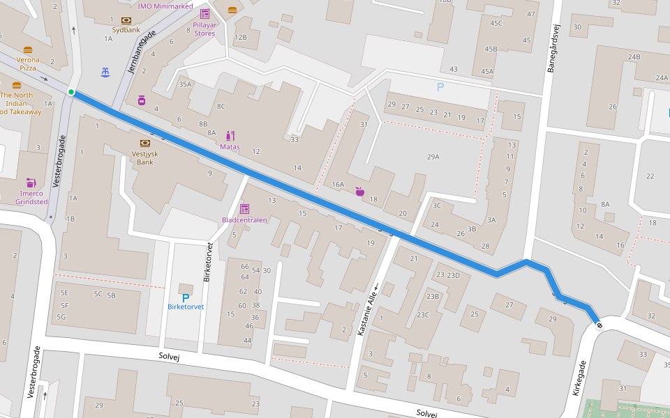 Borgergade walking route map in Grindsted