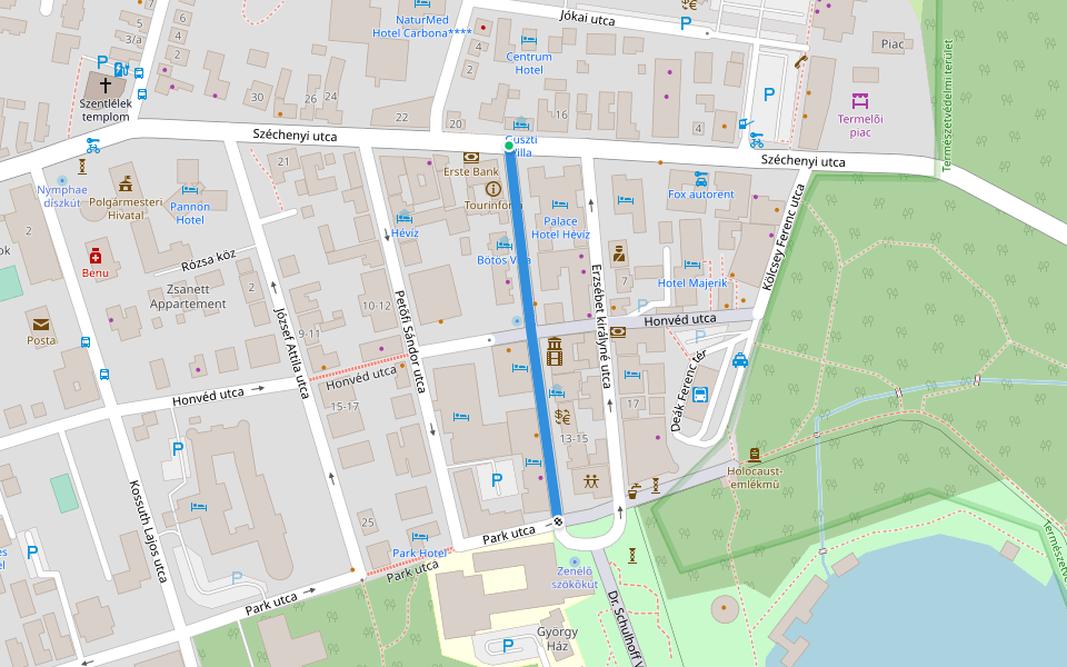 Rákóczi utca walking route map in Hévíz