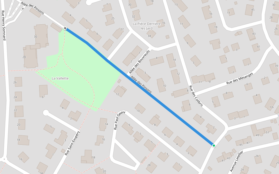 Allée des Pinsons walking route map in Thierville-sur-Meuse