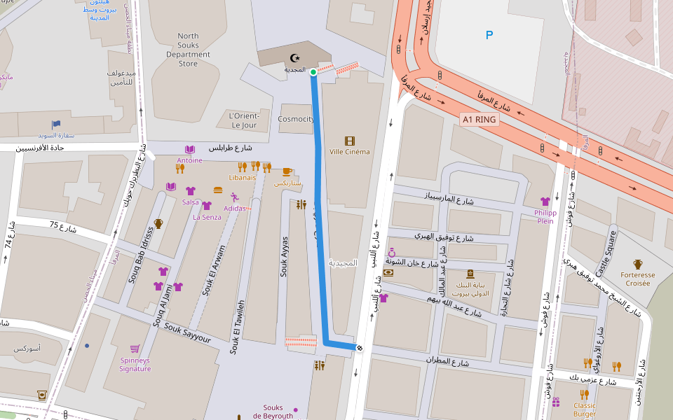 شارع فخري بك walking route map in Beirut