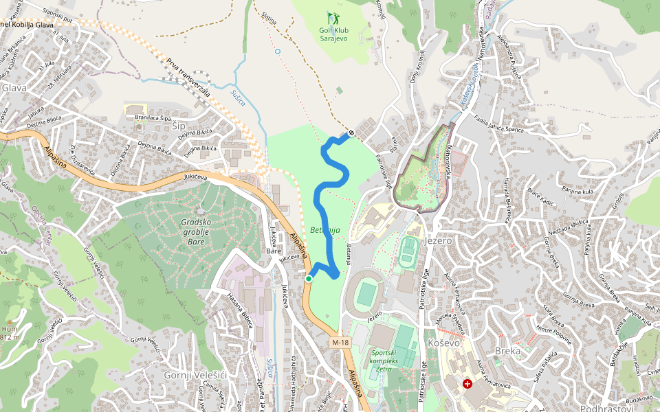 Šetalište Betanija walking route map in Sarajevo