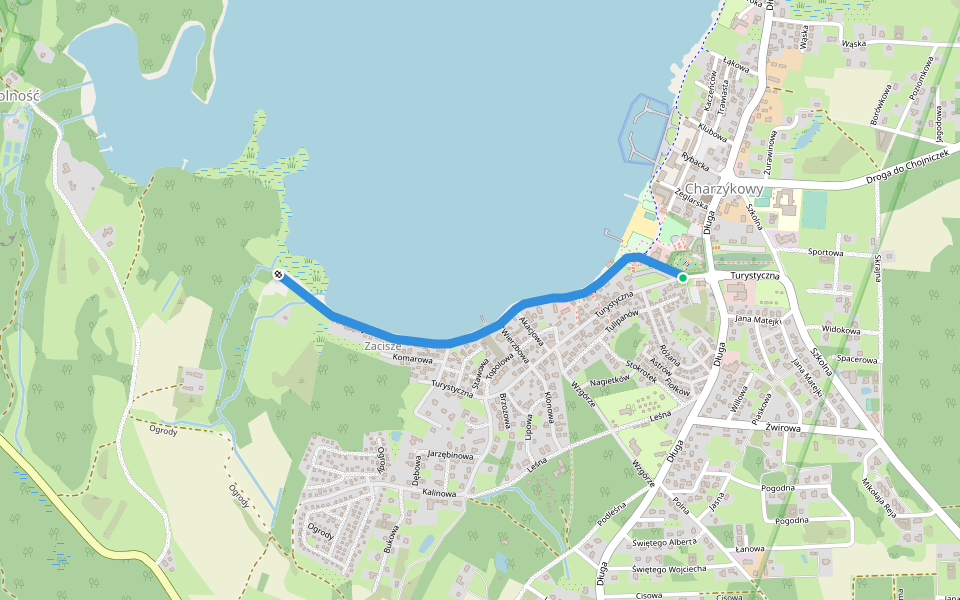 Jeziorna walking route map in Charzykowy
