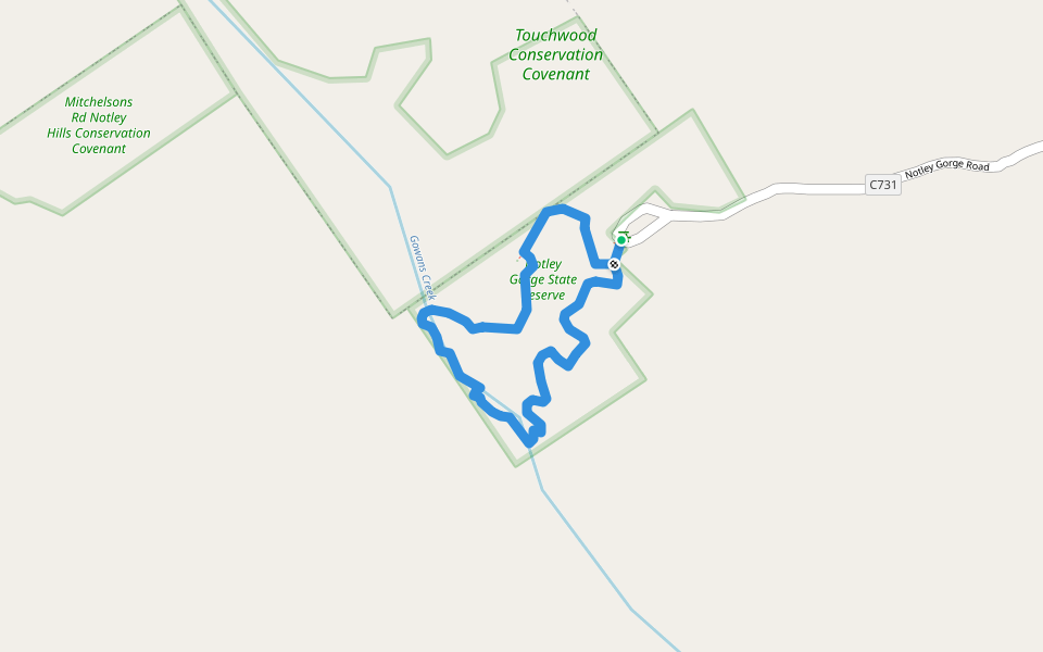 Notley Gorge Loop Track walking route map in Notley Hills