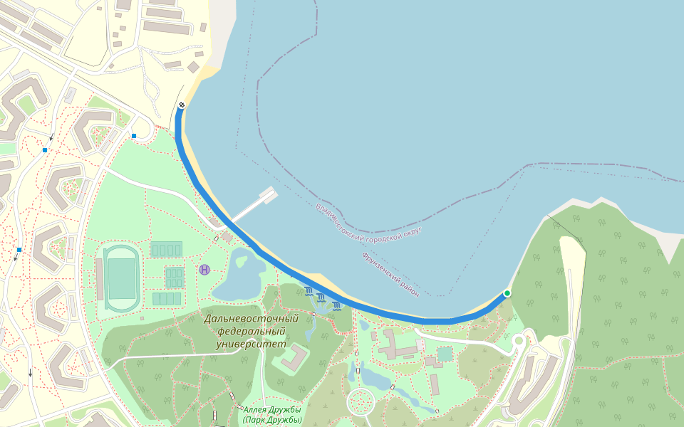 Университетская набережная walking route map in Vladivostok