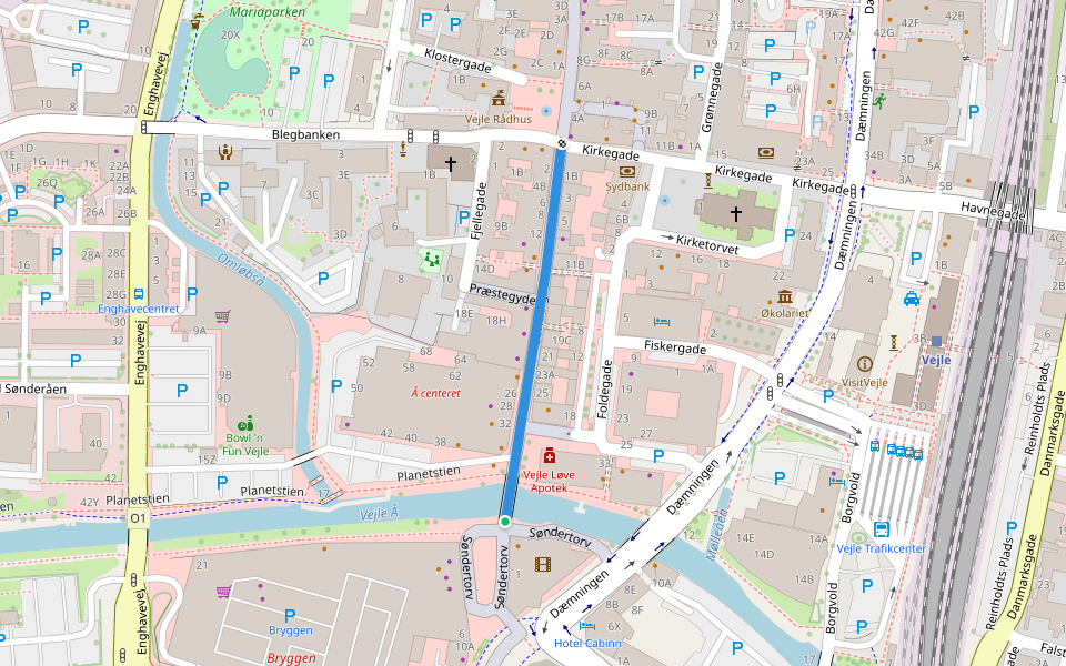 Søndergade walking route map in Vejle