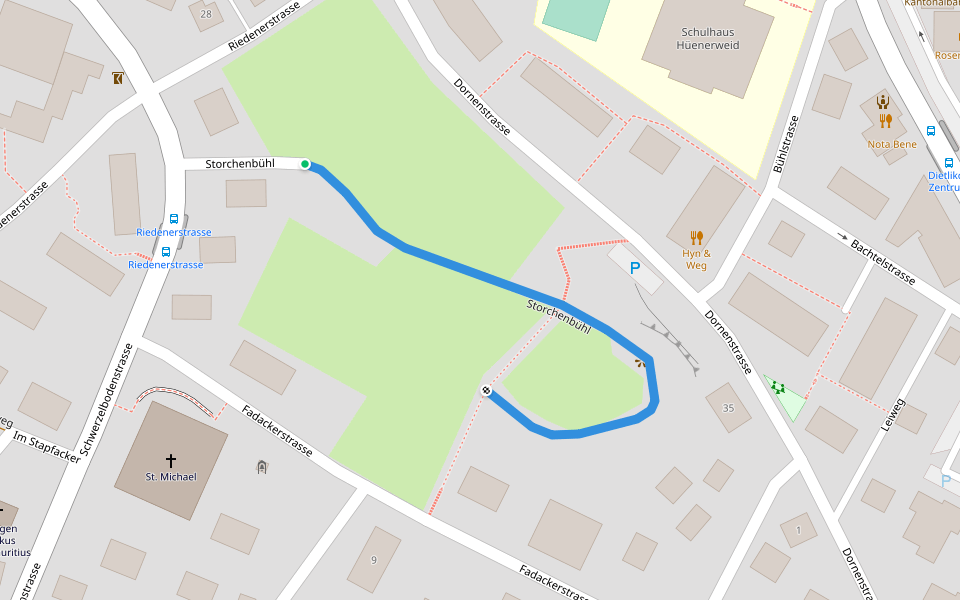 Storchenbühl walking route map in Dietlikon
