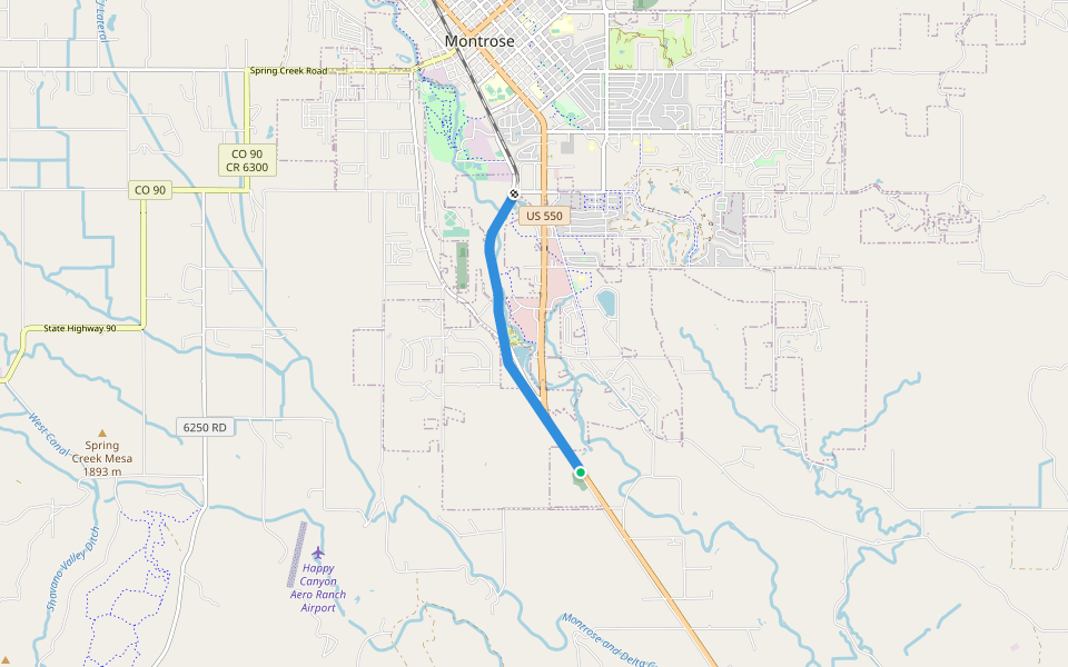 Uncompahgre River Walk walking route map in Montrose