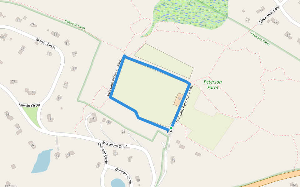 foot path Peterson Farm walking route map in Falmouth