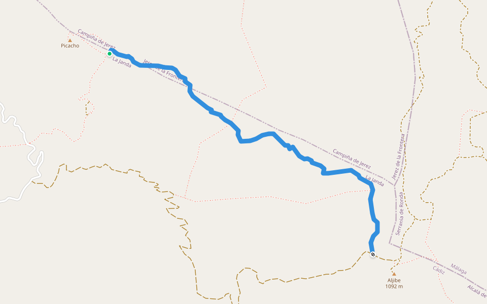 Sendero Travesia del Aljibe walking route map in Alcalá de los Gazules