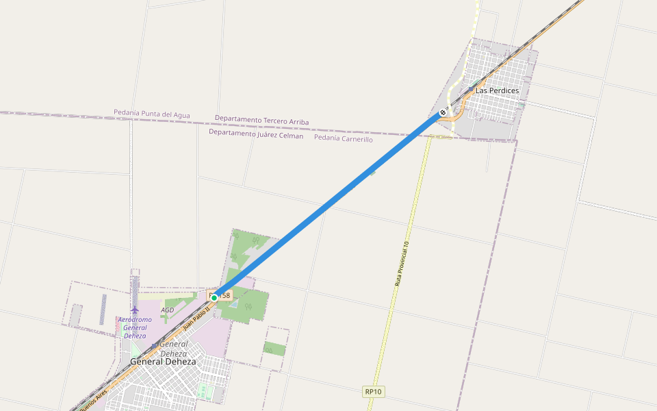 Ciclovía walking route map in General Deheza