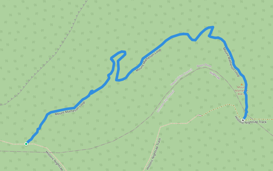 Mount Matheson Loop walking route map in Nightcap