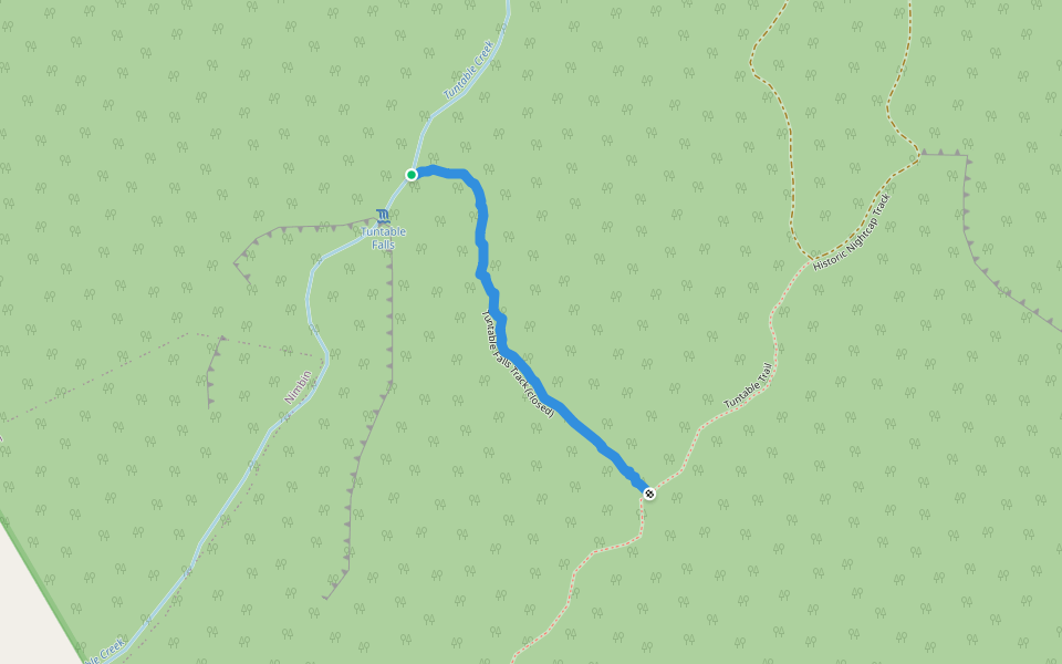 Tuntable Falls Track (closed) walking route map in Nightcap