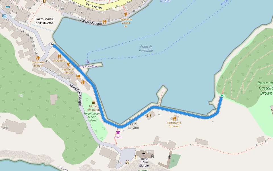 Molo Umberto I walking route map in Portofino