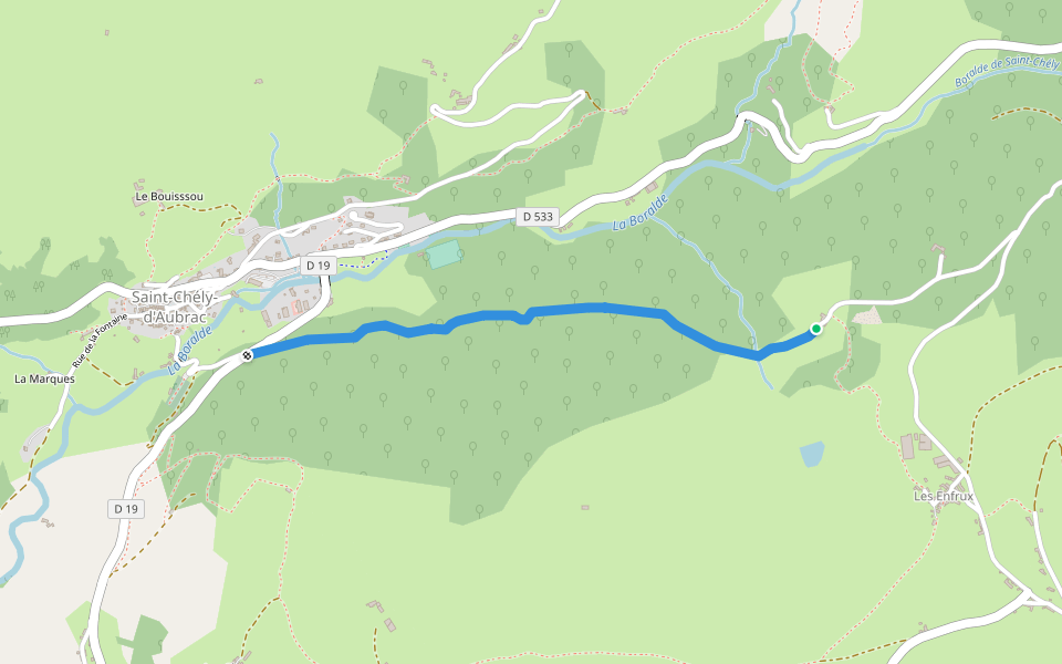 Chemin de Saint-Chély aux Infrus walking route map in Saint-Chély-d'Aubrac