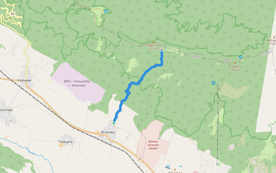 Иганово - з. Гердектепе walking route map in Iganovo