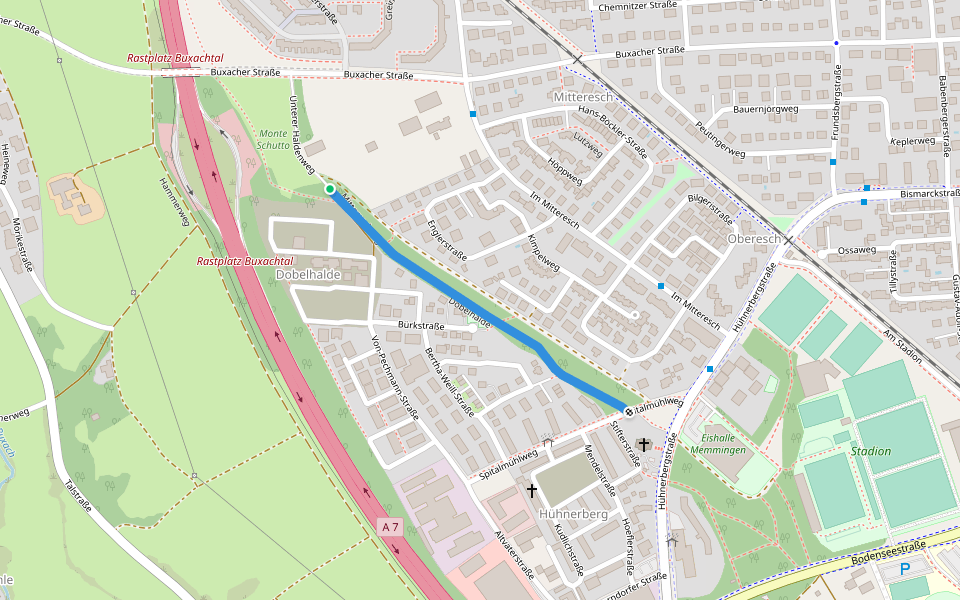 Dobelhalde walking route map in Memmingen