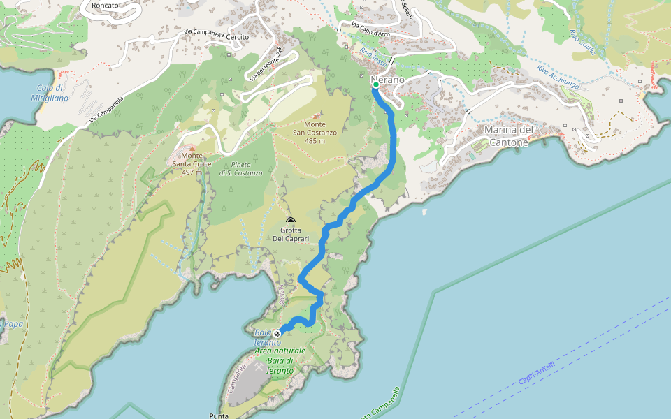 Via Ieranto walking route map in Nerano