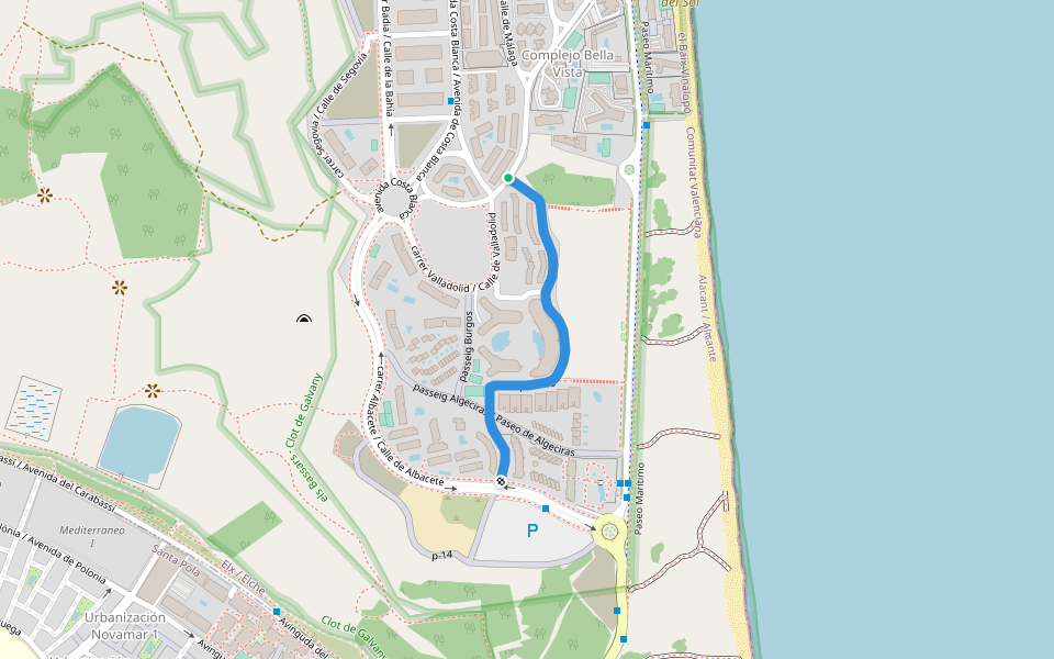passeig Soria / Paseo de Soria walking route map in Arenals del Sol