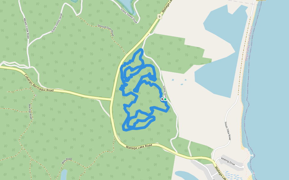 Bermagui MTB Advanced Loop walking route map in Wallaga Lake