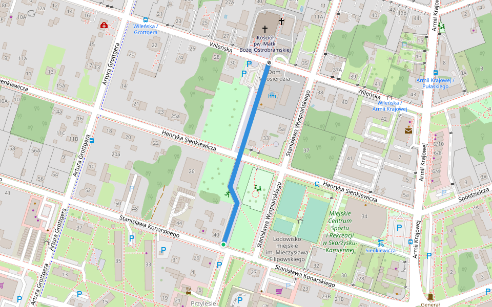 Aleja im. księdza biskupa Edwarda Materskiego walking route map in Skarżysko-Kamienna