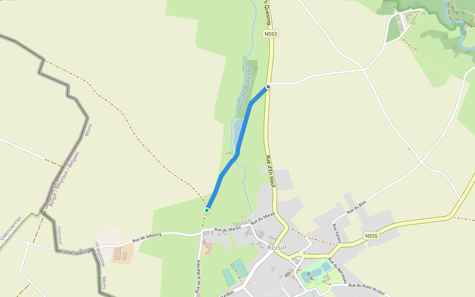 Rue de la Marlière walking route map in Honnelles