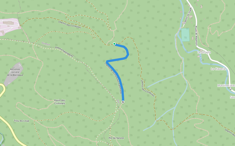 Chemin de Durford aux Cammazes walking route map in Les Cammazes