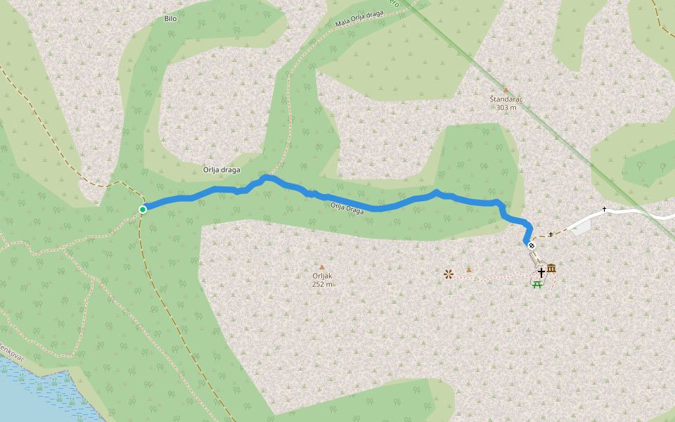 Orlja Draga walking route map in Radašinovci