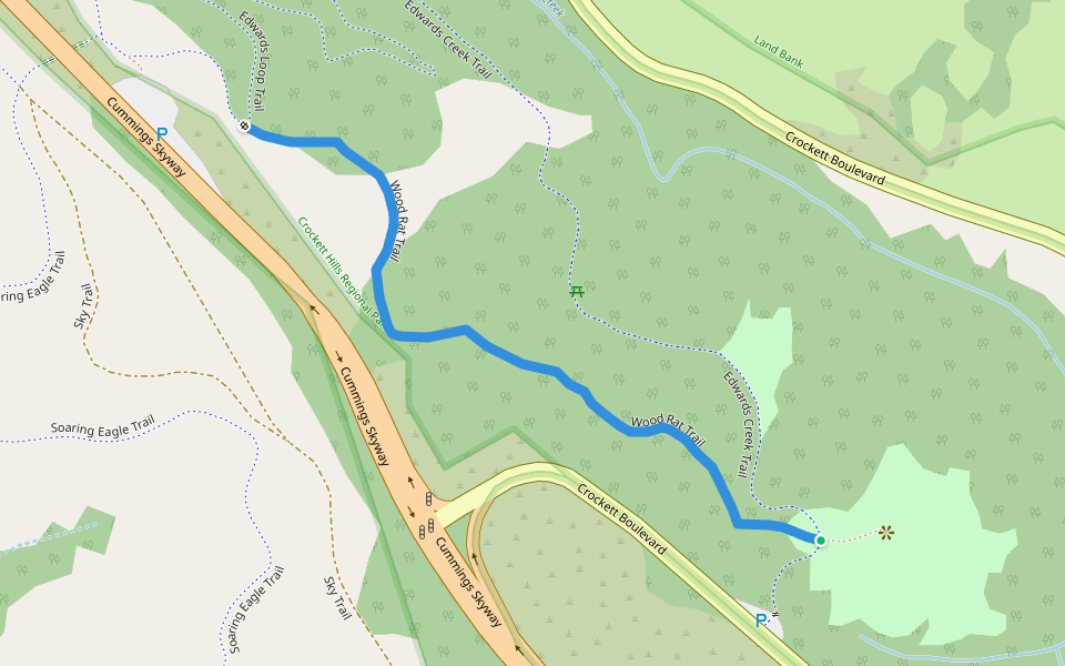 Wood Rat Trail walking route map in Crockett