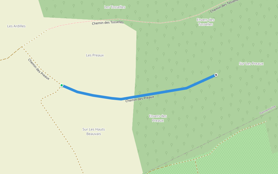 Chemin des Preaux walking route map in Épineuil