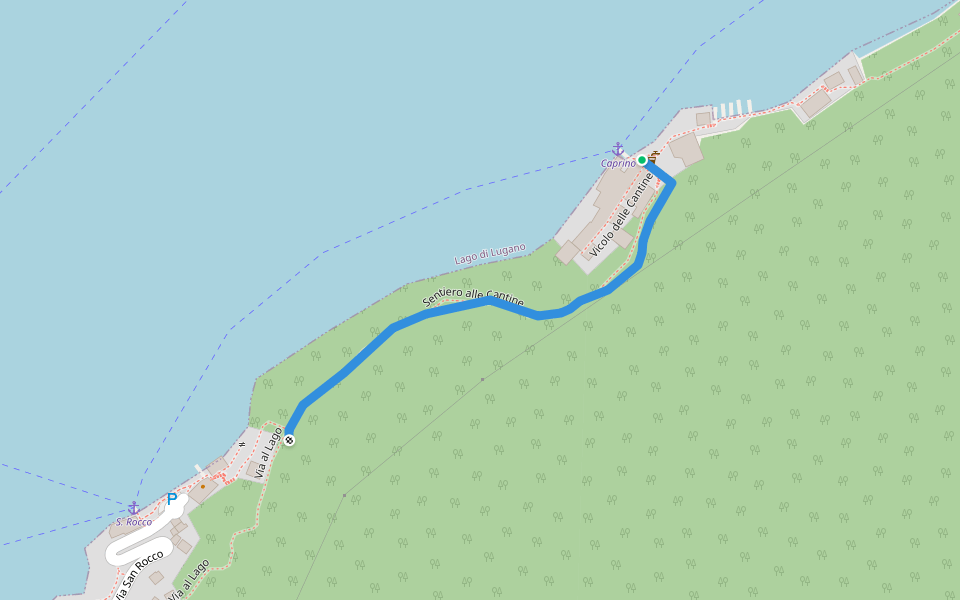 Sentiero alle Cantine walking route map in Lugano