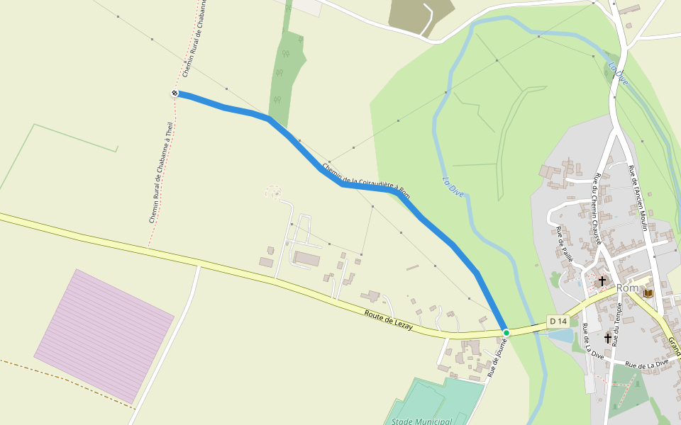 Chemin de la Coiraudière à Rom walking route map in Rom