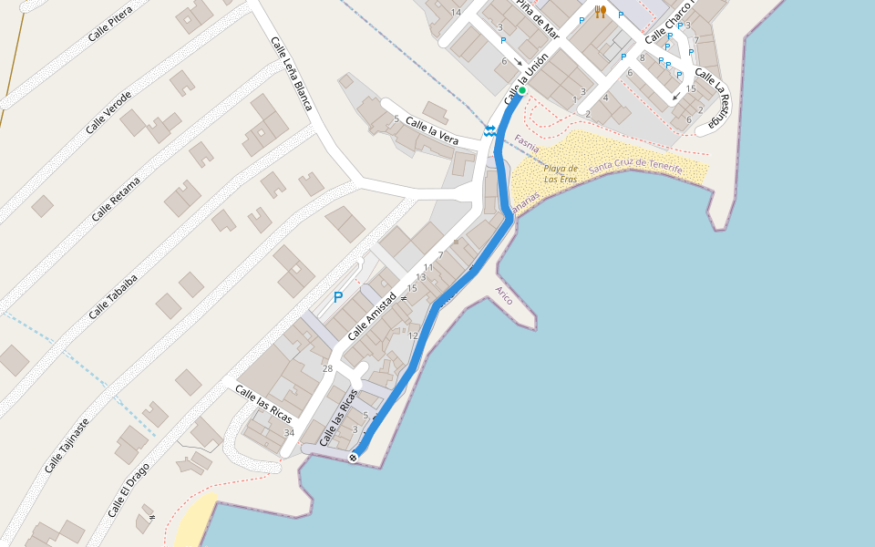 Calle las Ricas walking route map in Las Eras