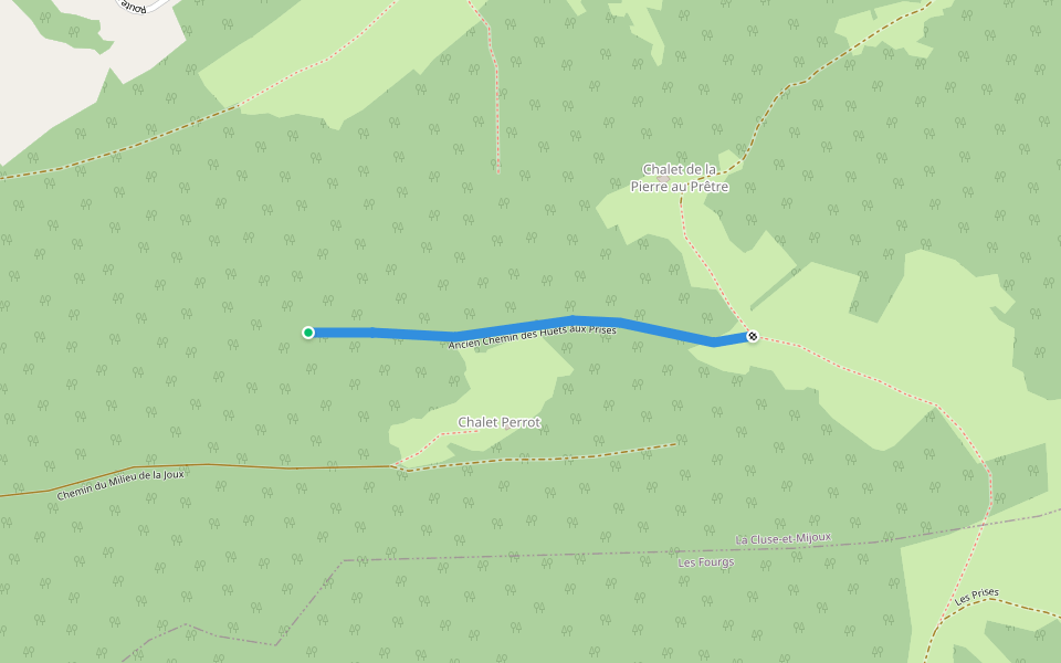 Ancien Chemin des Huets aux Prises walking route map in La Cluse-et-Mijoux
