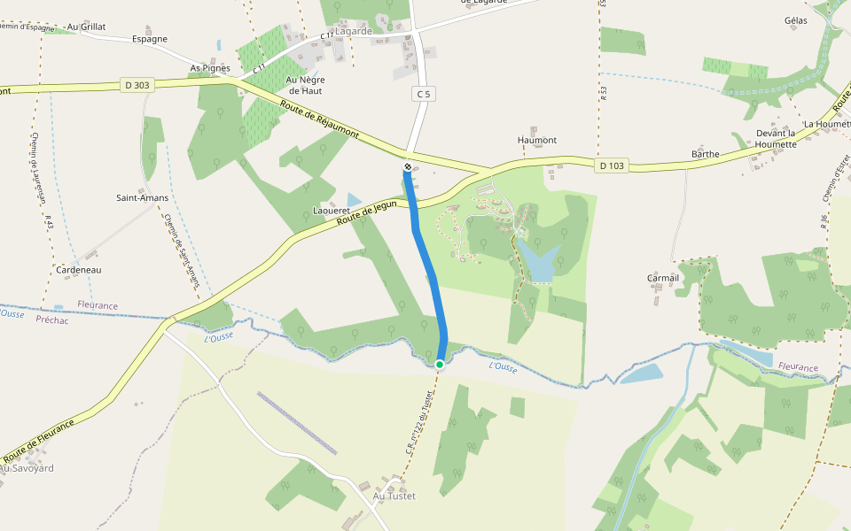 Chemin du Tustet walking route map in Fleurance