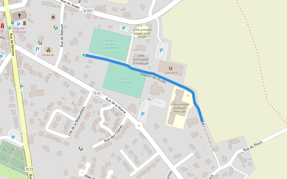 Chemin de l'École walking route map in Irodouër