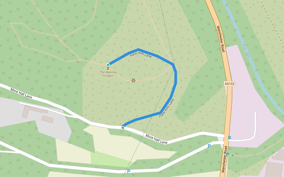 Hare Hills Lane walking route map in Bolsterstone