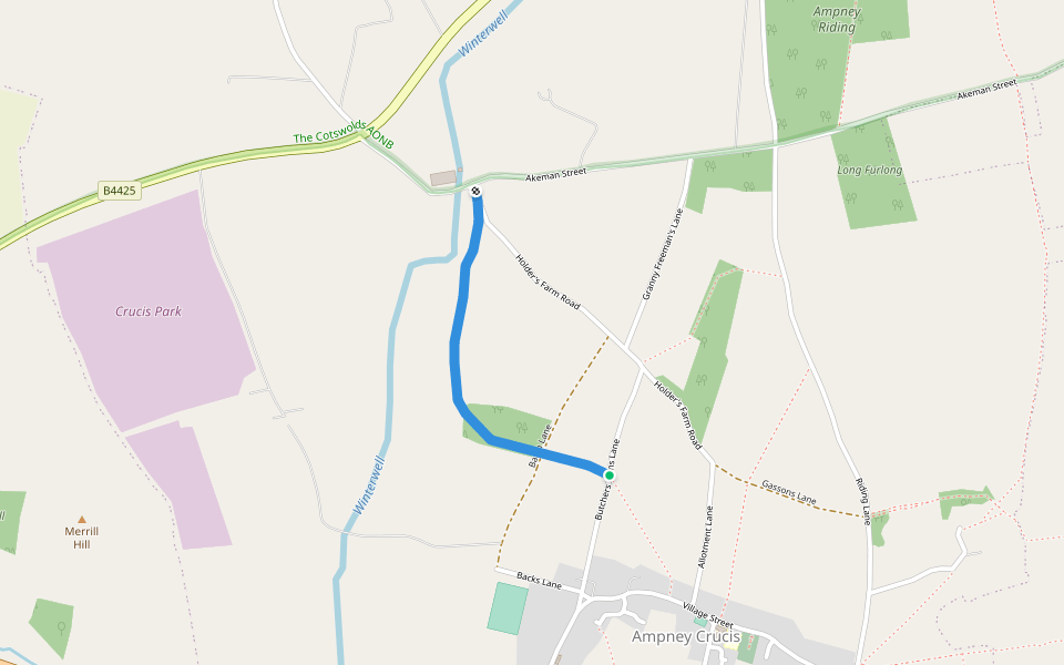 BAC2 walking route map in Ampney Crucis