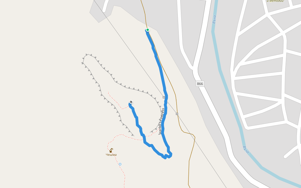Ivanko's Fortress walking route map in Krichim