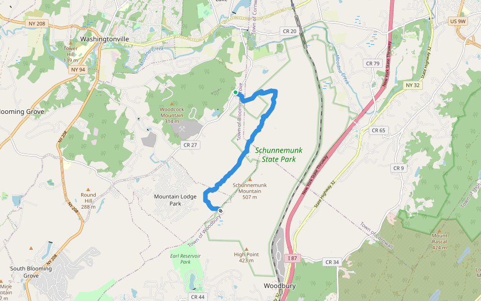 Western Ridge (Orange) walking route map in Beaverdam Lake-Salisbury Mills