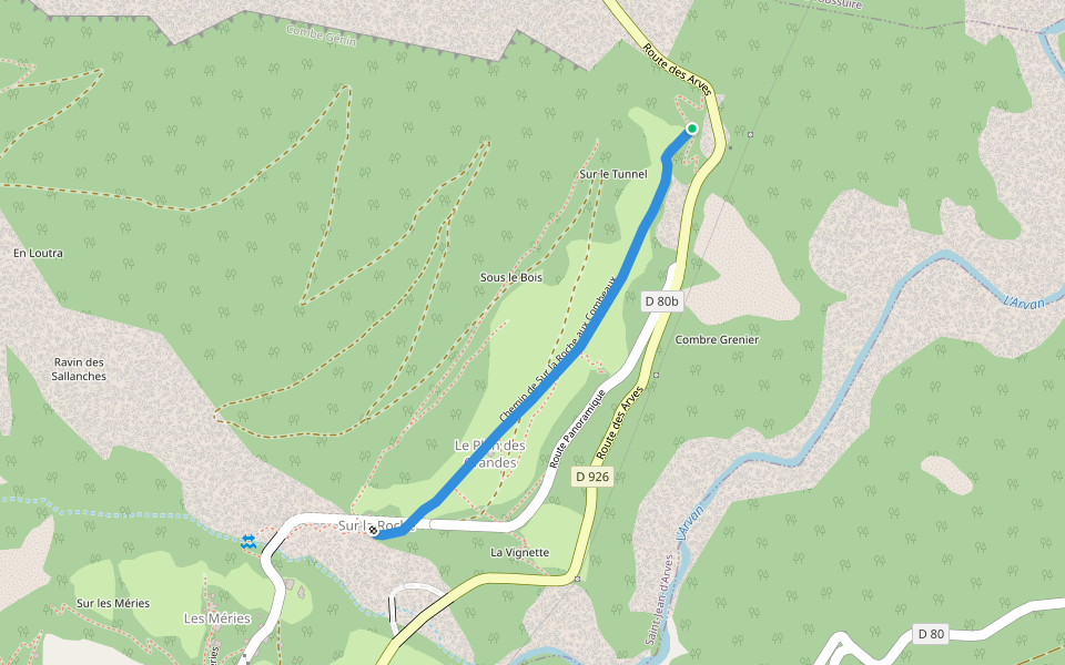 Chemin de Sur la Roche aux Combeaux walking route map in Saint-Jean-d'Arves