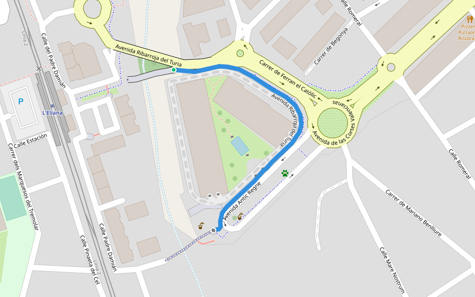 Avenida Ribarroja del Turia walking route map in La Eliana