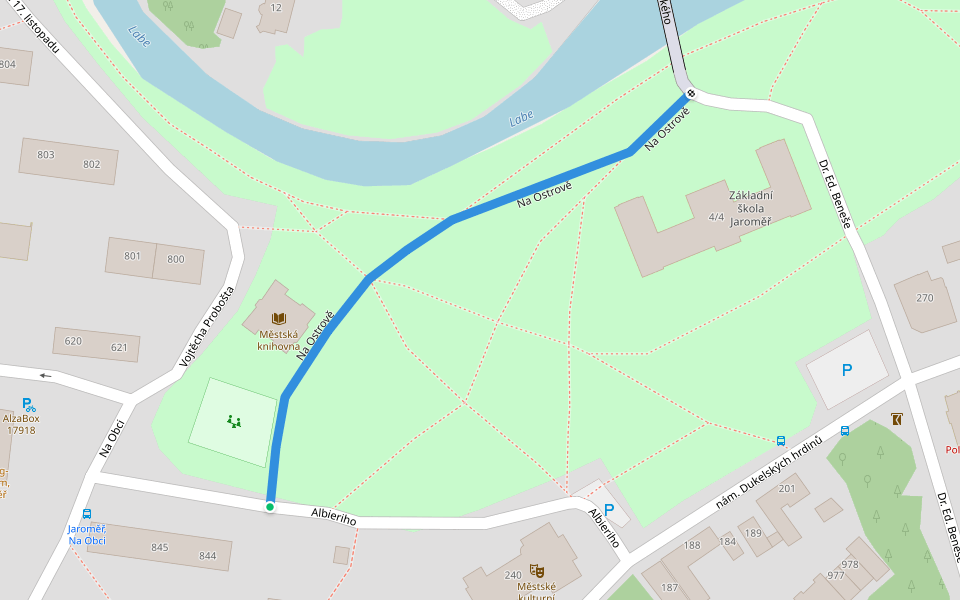 Na Ostrově walking route map in Jaromer