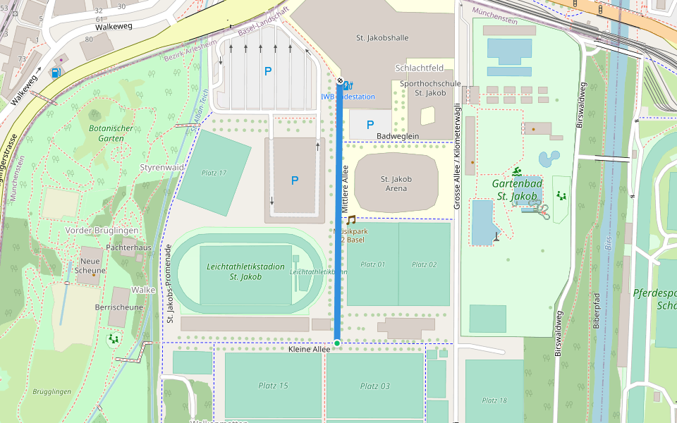 Mittlere Allee walking route map in Basel