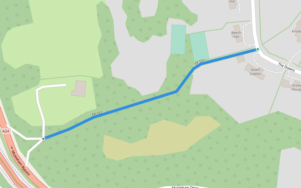 FP 151 walking route map in Leatherhead